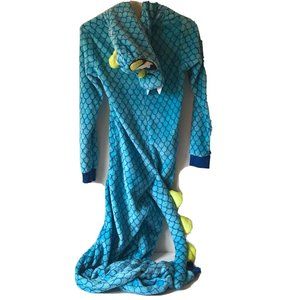 Dragon one piece pajamas blue hooded costume faux fur zip front women XS